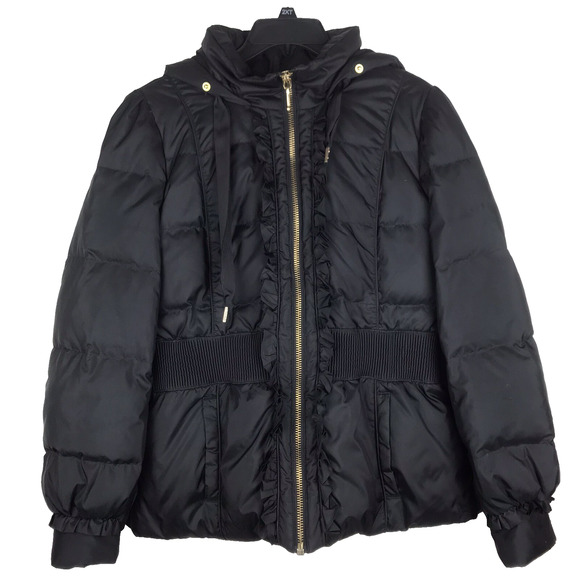 Juicy Couture Puffer Coat Jacket Feather Down Hooded Pockets Black Size Large - Picture 1 of 13